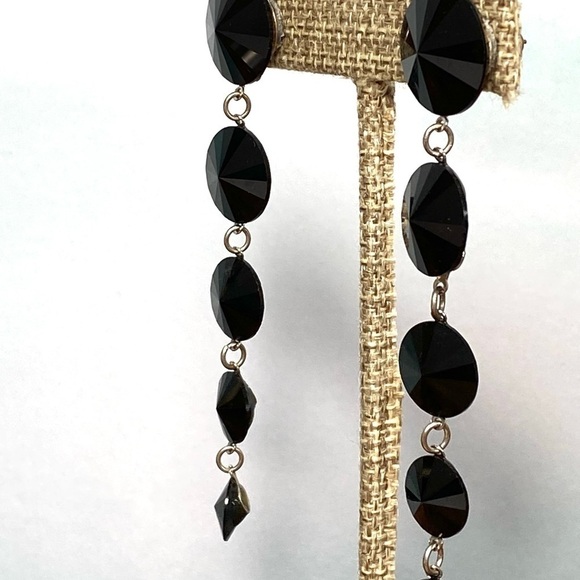 Earrings Drops Dangles Black Rivoli Rhinestone Artisan Handmade - Picture 10 of 10